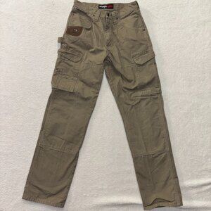 Wrangler Riggs Pants Mens 30x34 Carpenter Workwear Brown Tan Utility Khaki Cargo